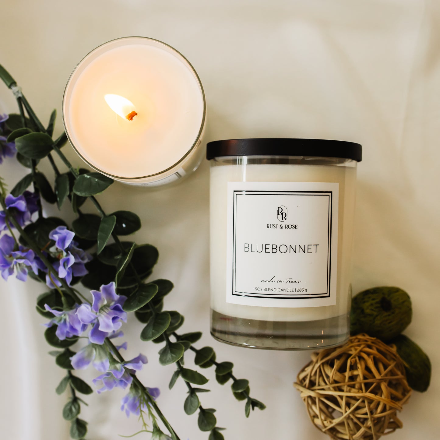 Bluebonnet Candle Flat Lay
