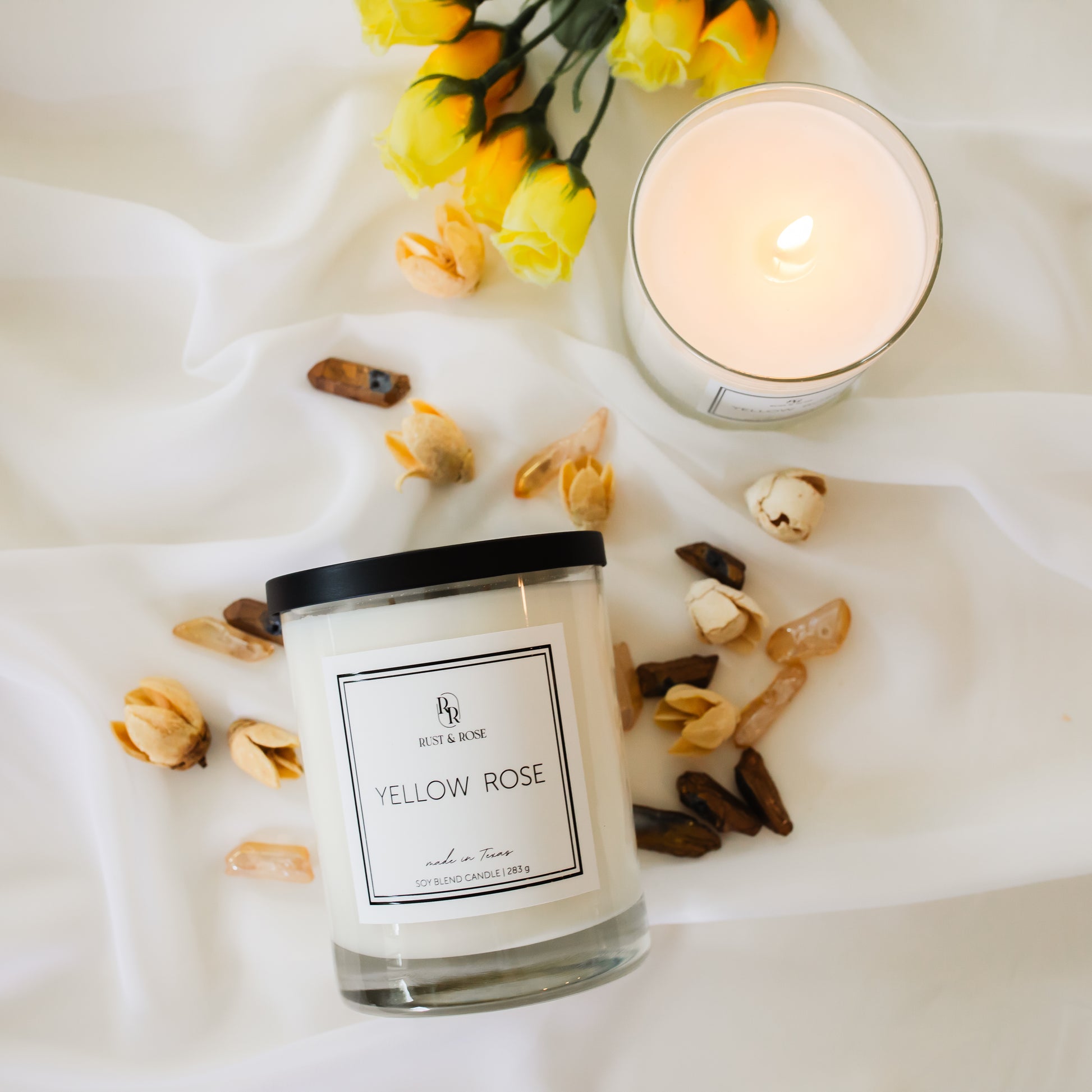 Yellow Rose Candle Flat Lay